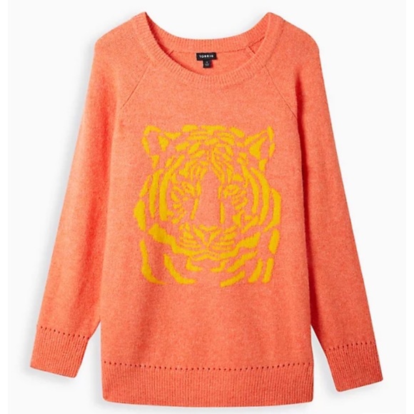 NWT TORRID Raglan Pullover Sweater - Coral Tiger - Picture 6 of 9